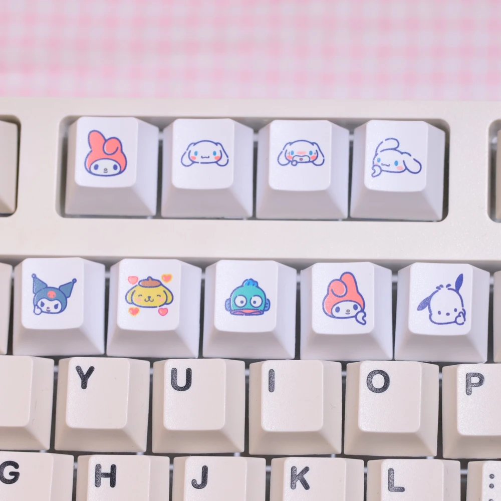 9pcs Cute Sanrio PBT White Cinnamoroll Kurumi Keycap DIY Per