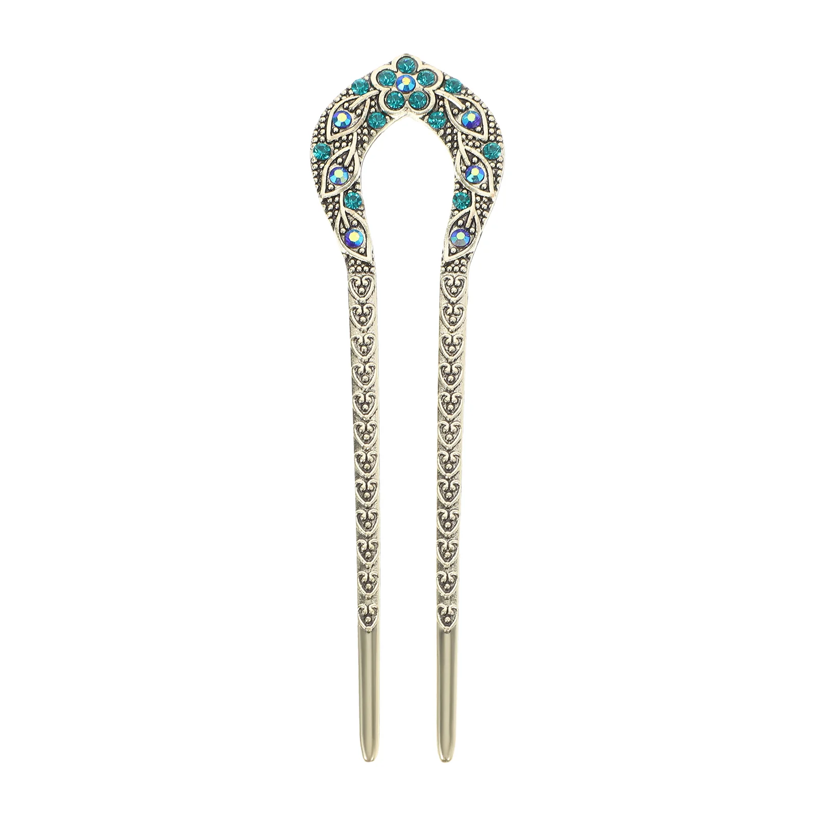 

Double Prong Hair Pin U Shaped Crystal Chignon HairPin Stick Hairstyle Accessory for Women Girls(Blue)