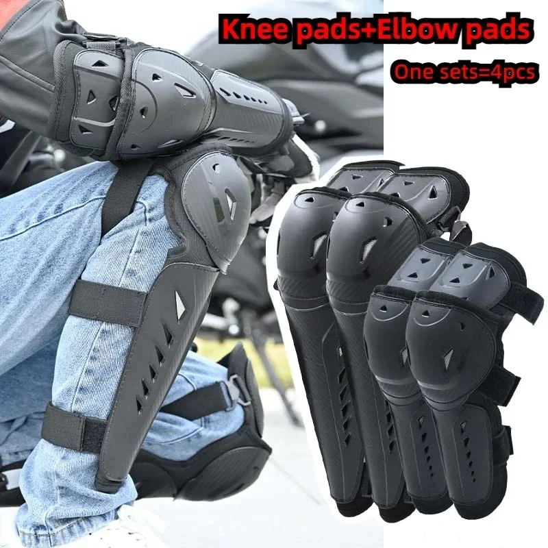

one Sets Protective MOTO Komine Kneepad Elbow pads Motorcycle Knee Pads Motocross Racing Protective Gear Guards Kit Night Racing