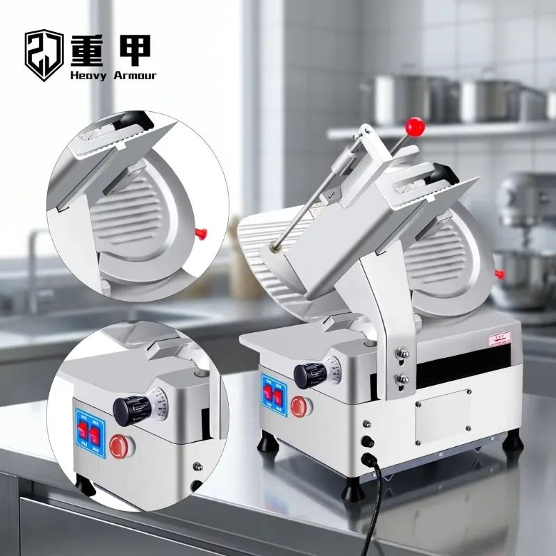 New Heavy Armor Commercial Electric Meat Slicer Machine Fully Automatic 300mm Alloy Steel Blade 300-500kg/h Capacity For Meat