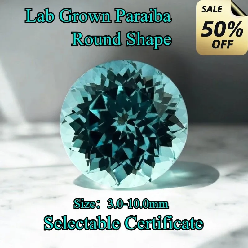 

Par-High Quality Lab Grown Paraiba Round Shape Gemstones for DIY Charms Advanced Jewelry Making Materials Selectable Certificate