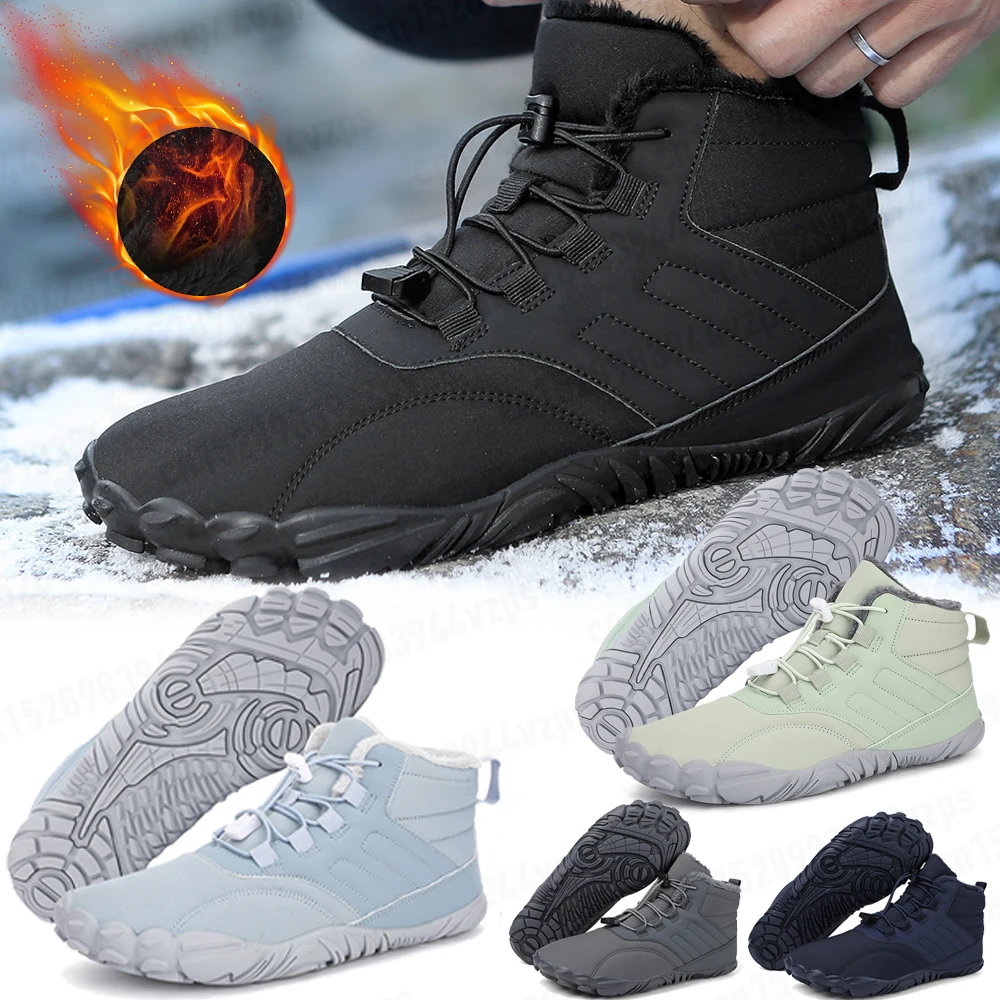 Toe Shoes Barefoot Shoes Men Women Waterproof Minimalist Shoes Non-Slip Breathable Rubber High Ankle Boots for Trekking Climbing