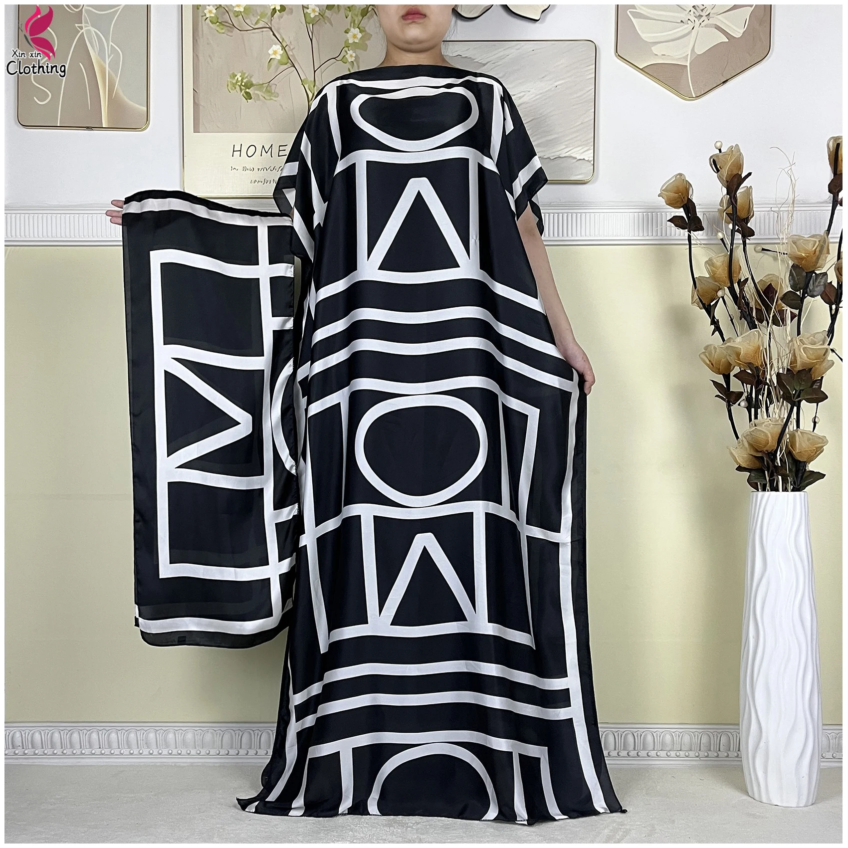 Novo verão africano kaftan vestido feminino 2025 moda bat manga seda solto vestido com cachecol roupas femininas islâmicas