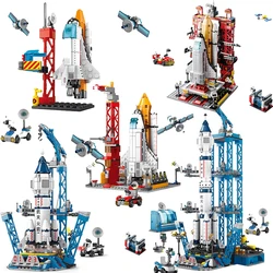 Space Rocket Launching Model Building Blocks City Aerospace Space Station Shuttle Ship Astronaut Bricks Christmas Toys Children