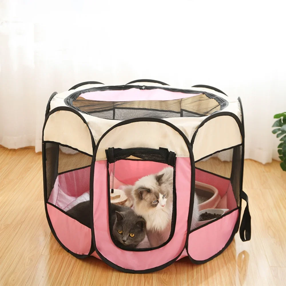 Octagonal Foldable Pet Playpen Tent Oxford Cloth Anti Scratch Dog Cat Whelping Box Indoor Outdoor Travel Puppy Kitten Crate Bed