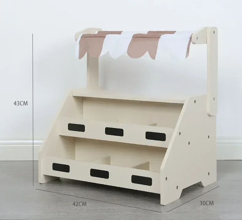 43cm High-Quality Playhouse Interactive Toy Wooden Simulated Fruit Stand with Banana Apple Pear and Cash Register Game Gift