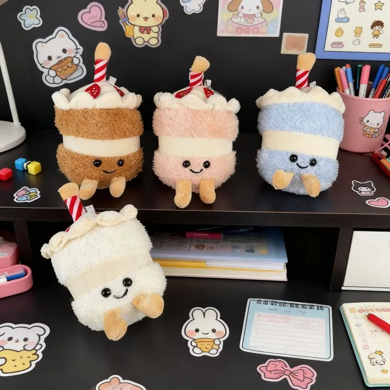 Uroczy pluszowy breloczek do kluczy w kształcie ciasta, z miękkiego, krótkiego pluszu z bawełny PP, zabawny prezent urodzinowy, zabawka-lalka.