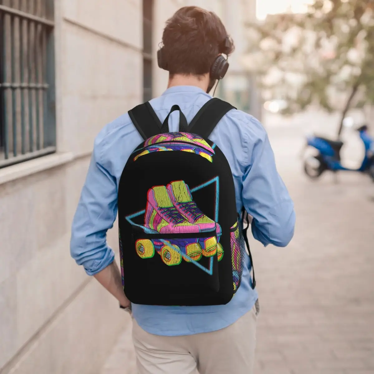 Retro Roller Skates Colorful Student Backpack School Bag Hiking Travel Daypack for Men Women Bookbag Shoulder Bags
