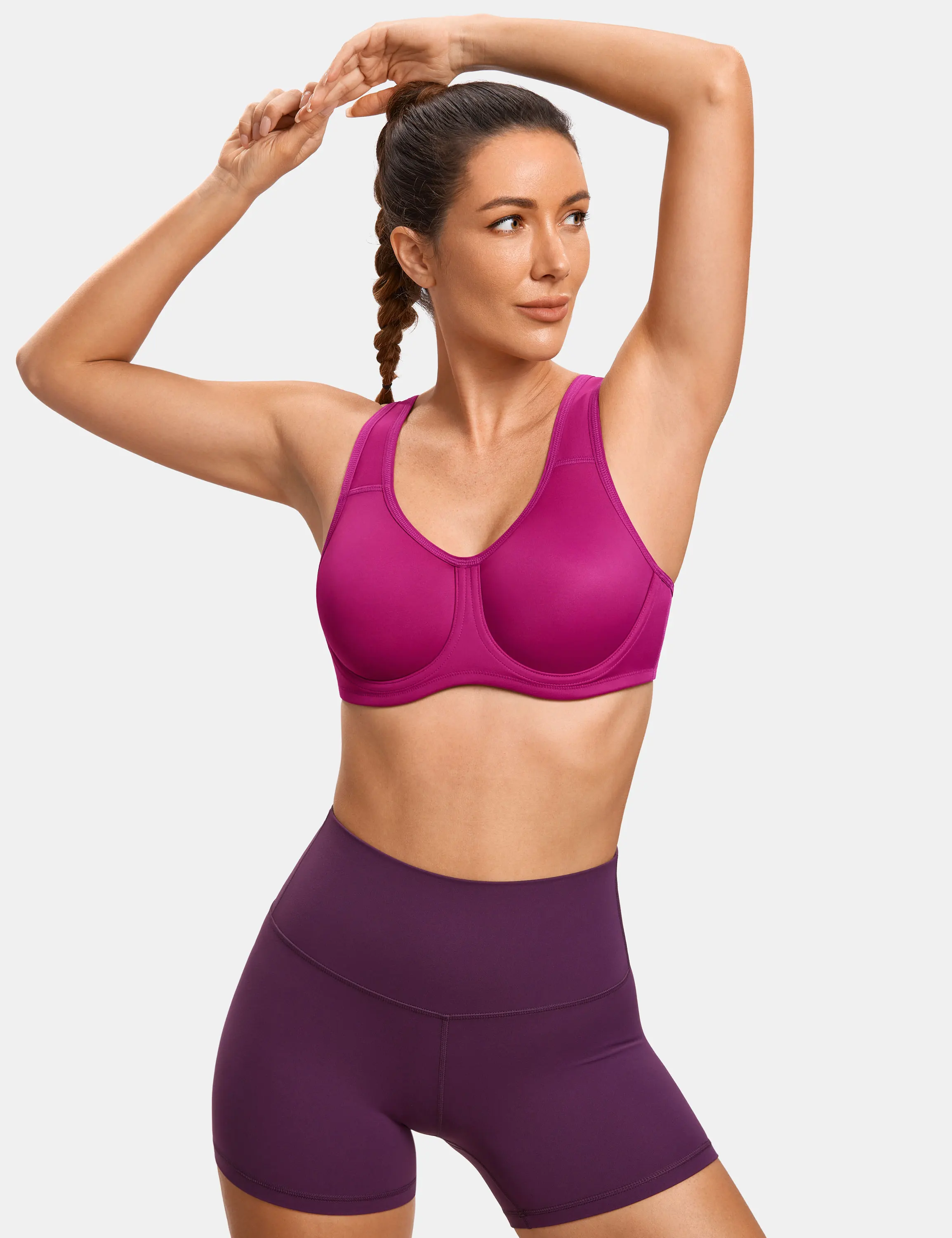 SYROKAN-Sujetador deportivo para mujer, ropa interior de licra, Control máximo, sólido, alto impacto, talla grande, ropa deportiva Popular