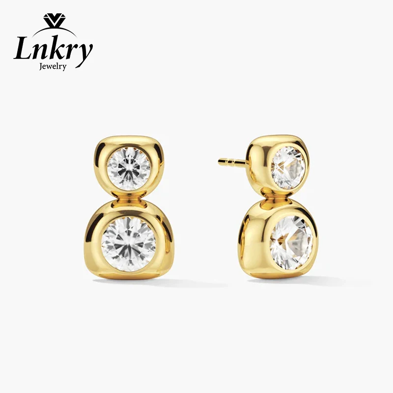 

Lnkry 14K Gold Filled Irregular Stud Earrings Sparkling Test Passed 5MM Round Moissanite Earring for Women 2026 Trend Jewelry