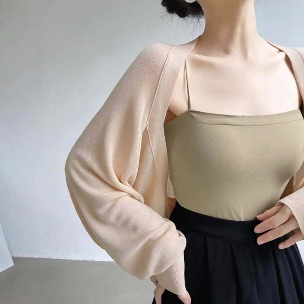 

Элегантная летняя тонкая вязаная шаль с длинными рукавами, шаль из ледяного шелка, однотонное повседневное солнцезащитное пальто, женское