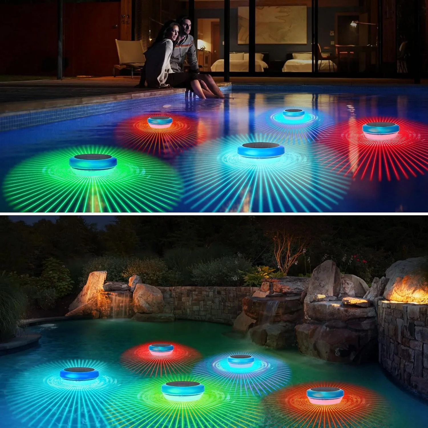 Solar Floating RGB Color Changing Pool Lights 3.9 Inches Diameter Modern Style LED Waterproof Outdoor Use