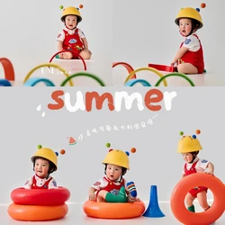 Baby Fotografie Rekwisieten Helm Zwemring Jas Overalls Jaarling Fotografie Regenboog Bouwsteen Creatieve Rekwisieten Fotokleding