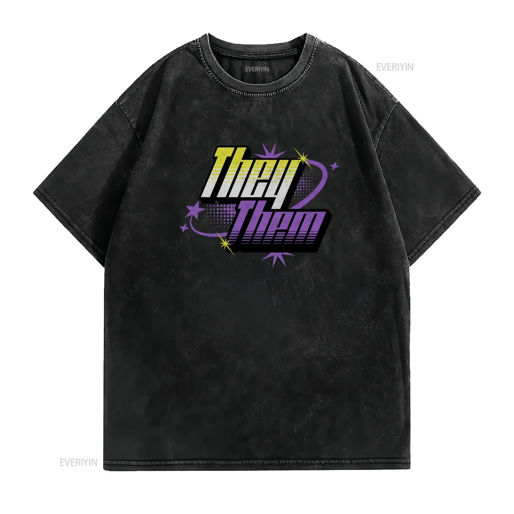 They Them Nonbinary Crop Top Cropped T Shirt Gender Affirming Y2K Baby Non Binary Pride 90s style Enby Pronoun vintage Washed