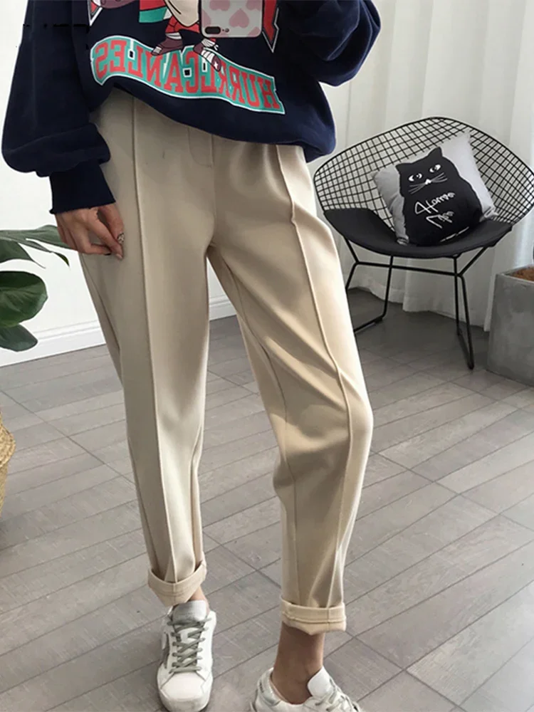 Winter Thicken Women Pencil Pants  Wool Pants Female 2024 Autumn High Waist Loose Trousers Capris Good Fabric