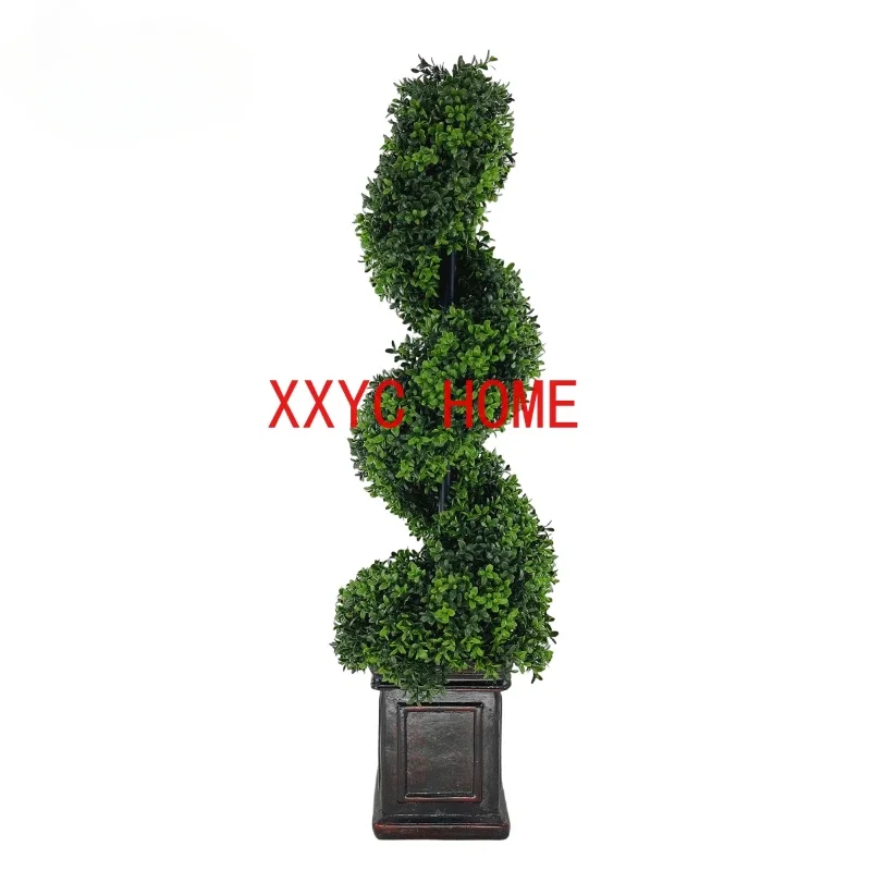 

Artificial Spiral Boxwood Topiary Bonsai Courtyard Plant Decoration Potted Porch Outdoor Home Decor