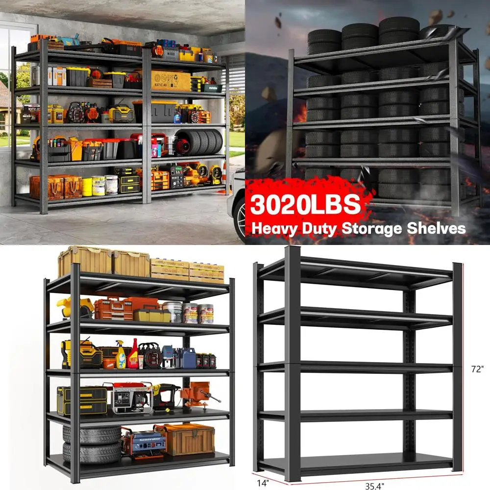 

Прочные 5-ярусные регулируемые стальные стеллажи, грузоподъемность 3020 фунтов, идеально подходят для промышленных инструментов и оборудования, подходят для гаража или