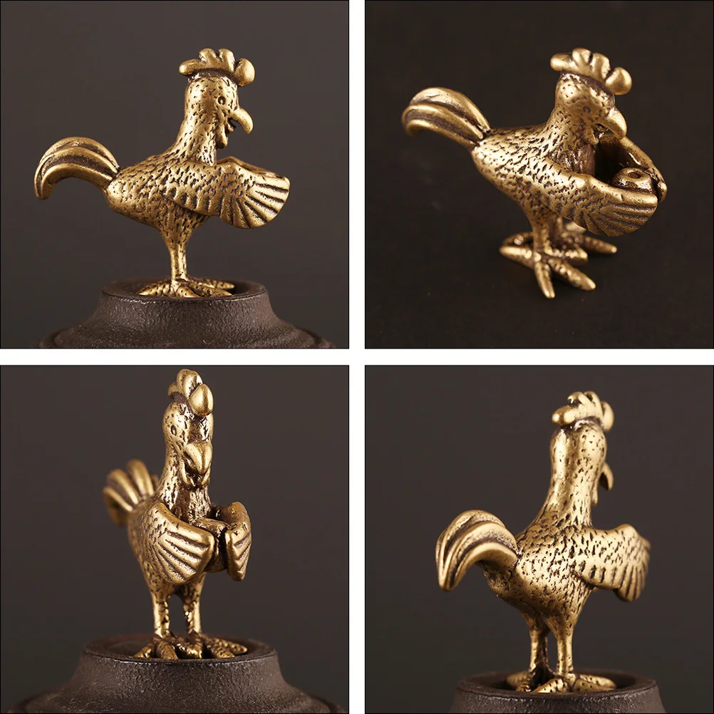 

2pcs Small Brass Chicken Keychain Pendant Retro Zodiac Adornment Diy Ornament Car Key Ring Desktop Decoration Gift