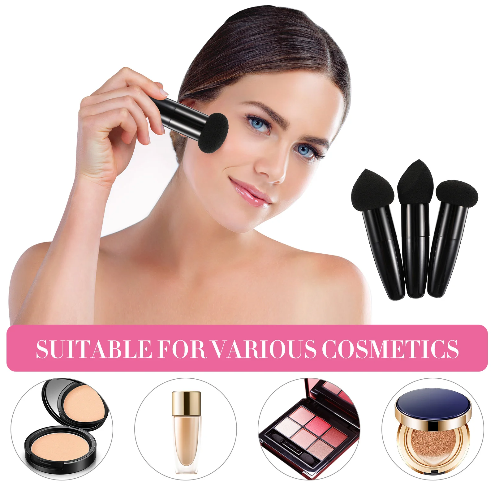 3 個のメイクアップペンセット美容スポンジペンポータブル多機能ツール旅行ウェットドライアプリケーションスムーズハンドル女性