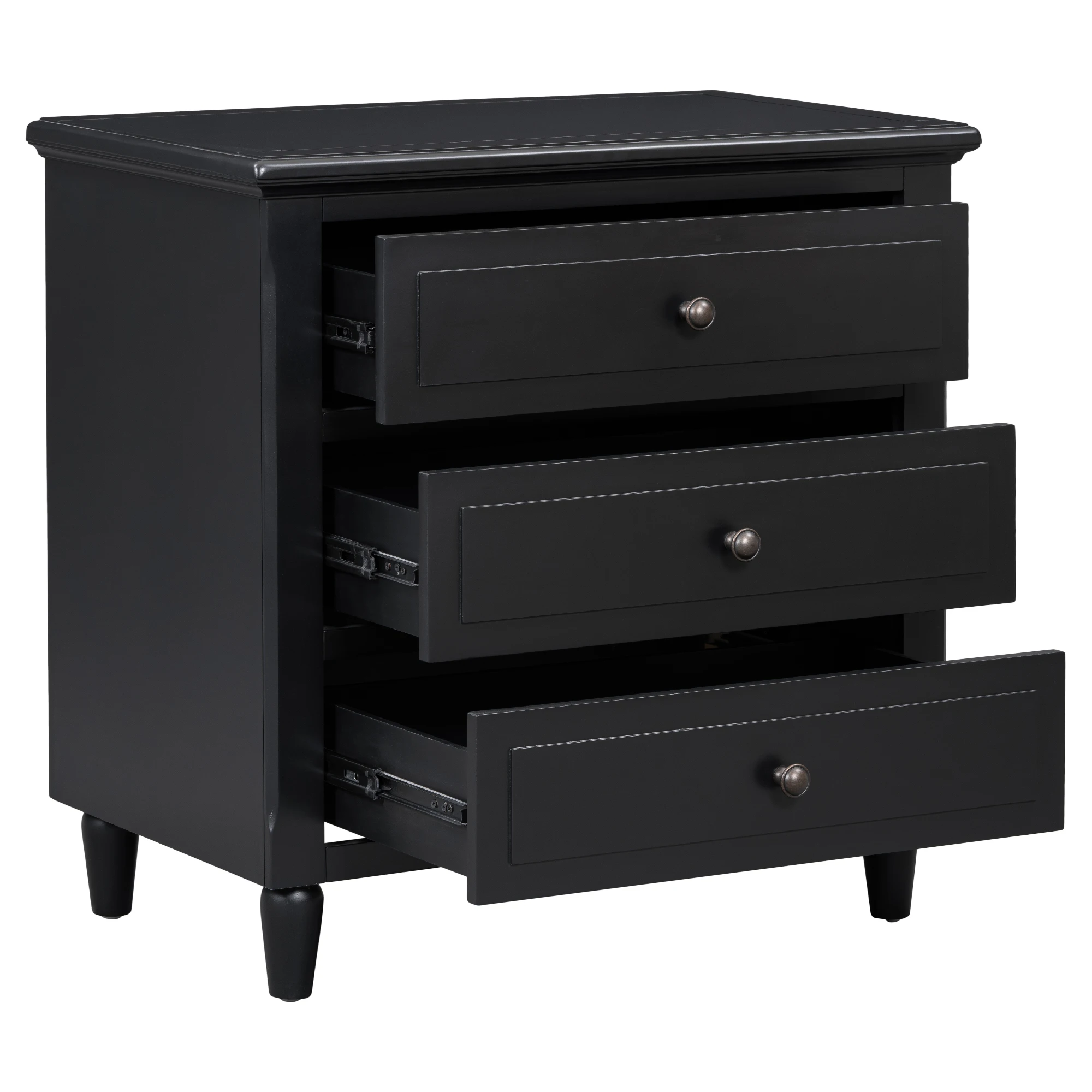 Modern Painted Nightstand 3 Drawers Adjustable Smooth Gliding Rails Metal Handle Minimalist Sofa Side Table Rubber Legs Bedroom