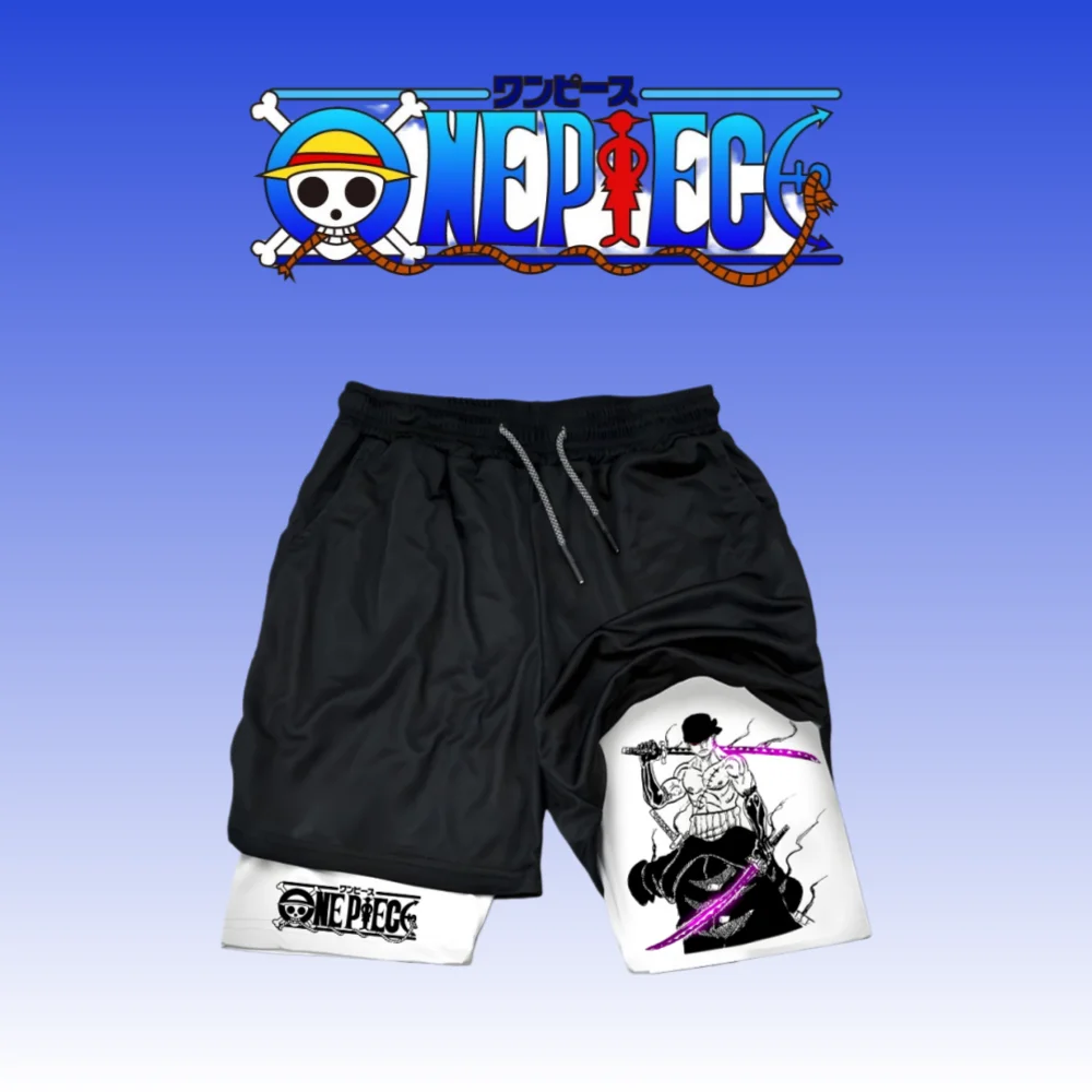 

Цельные мужские шорты, двухслойные шорты «два в одном», летние шорты из двух частей из японского аниме Rononoa Zoro из чистого хлопка