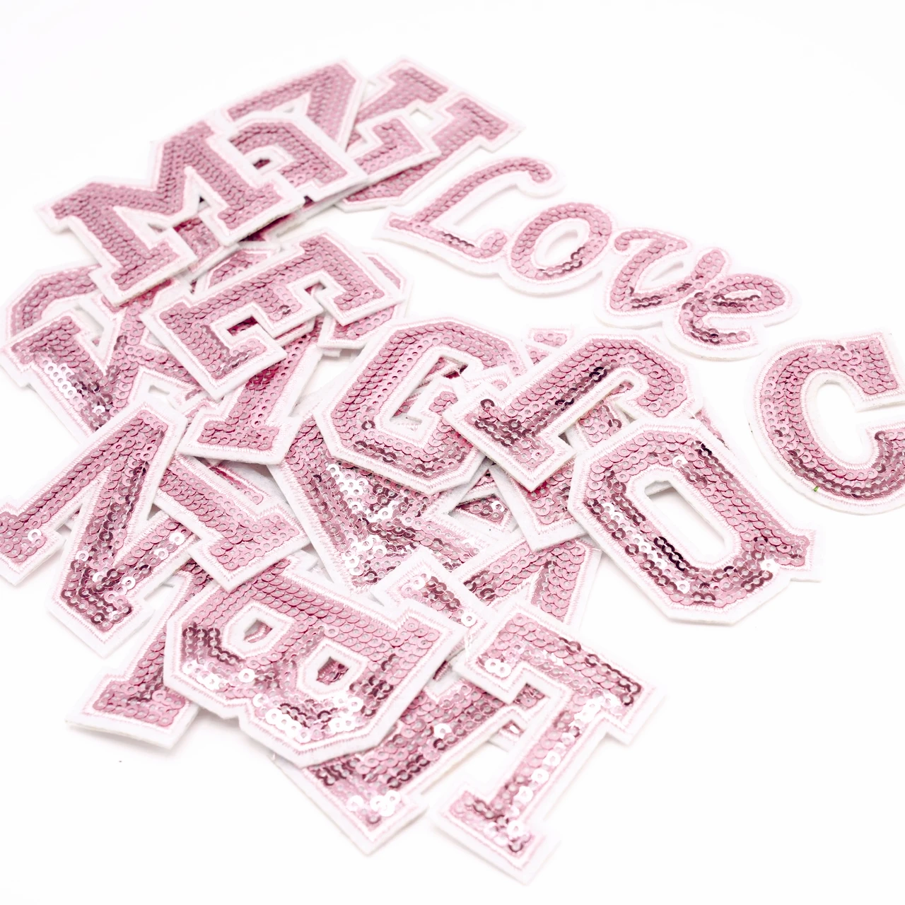 5CM Pink Sequins Letters Patch For Clothes Alphabet Iron on Garment Accessories Embroidered Applique Decoration Repair Patches