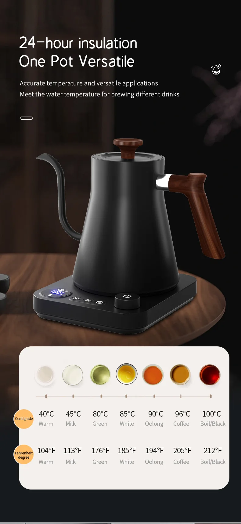 Intelligent Constant Temperature Electric Gooseneck Kettle for Hand Brew Coffee and Tea Making Precision Pour Over Water