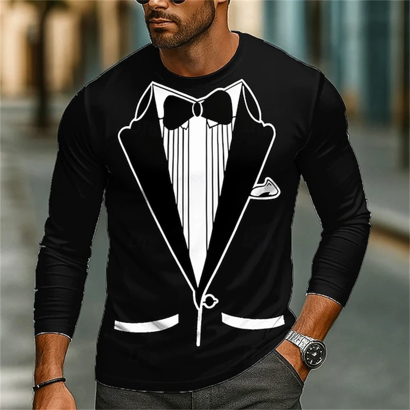 

2025 Men Christmas 3D Print Long-Sleeve T-Shirt Holiday-Themed Apparel Design Crew Neck Casual Long Sleeve All-Season Party Wear