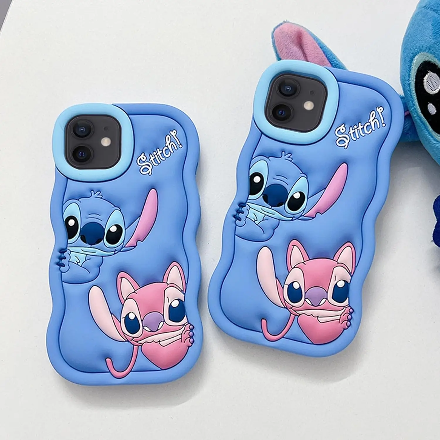 For iPhone 16 15 14 Plus 13 12 mini 11 Pro Max 6 6s 7 8 Plus SE2 SE3 Cute Stitch Phone Case Wave 3D Cartoon Soft Silicone Cover