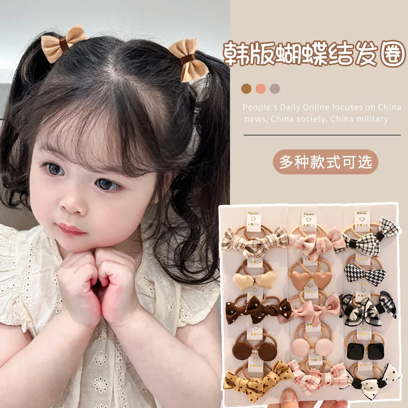 Baby Girls Bowknot Geometric Pattern Ornament Elastic Hair Band Children Sweet Soft Scrunchies Rubber Band Kids Hair Accessories