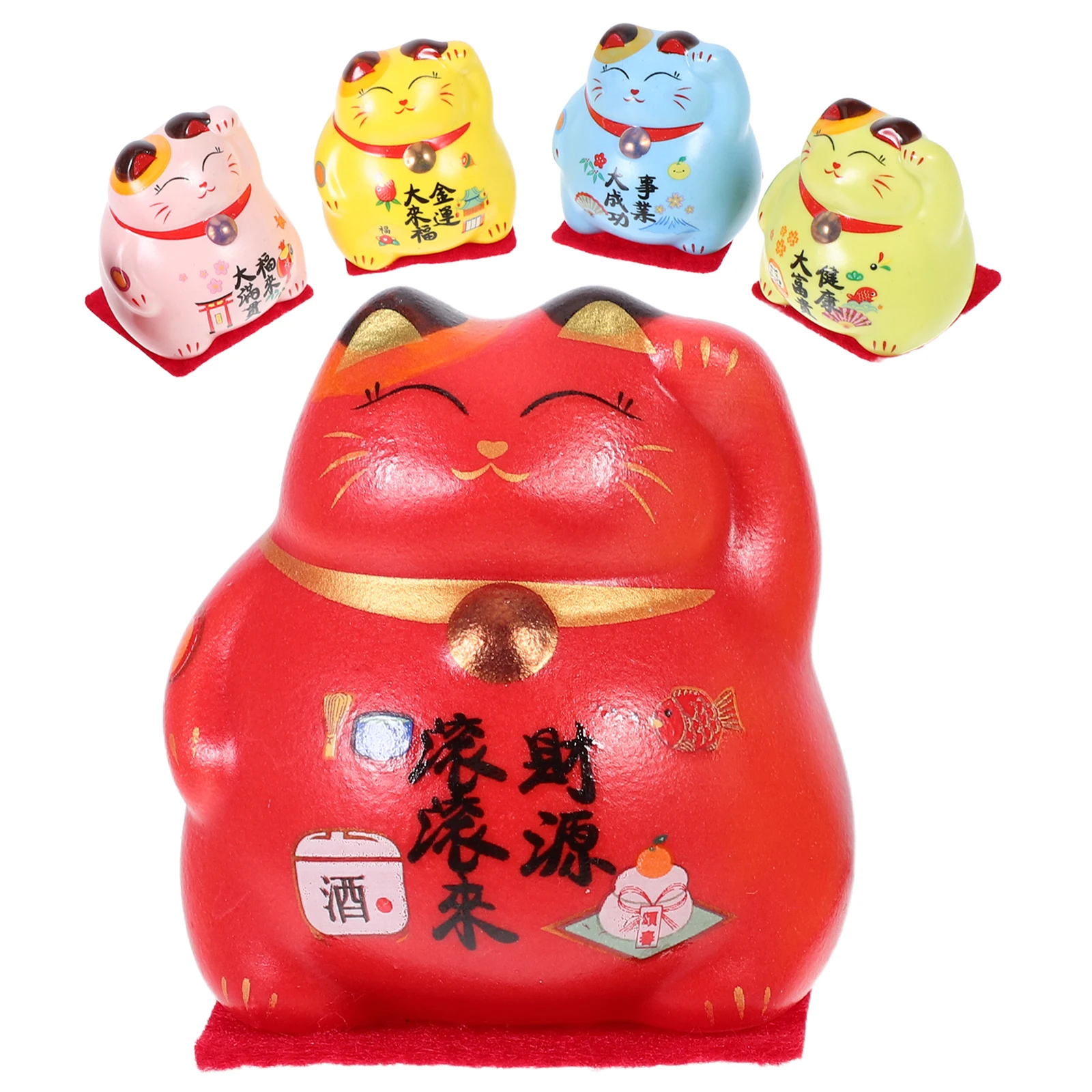 

5 Pcs Lucky Figurines Decor Ceramic Cat Decor Japanese Style Small Statues Car Ornaments Gifts