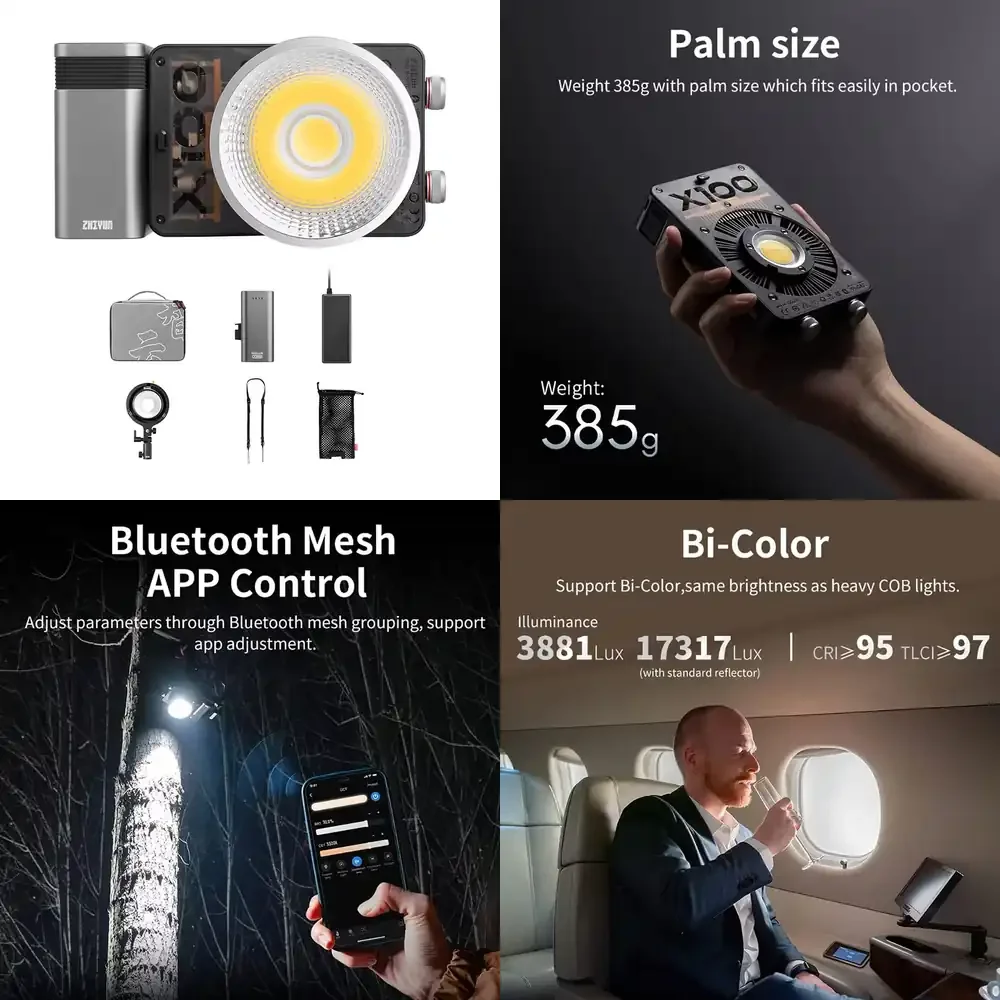 

Zhiyun Molus X100 Combo 100W BiColor LED Video Light Portable COB LED Light for Photo Studio and Outdoor Video Shooting