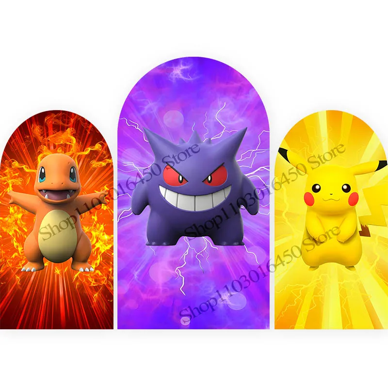 

Pokemon Pikachuu Arch Backdrop Double-Sided Photography Background Polyester Birthday Party Decoration Studio Props