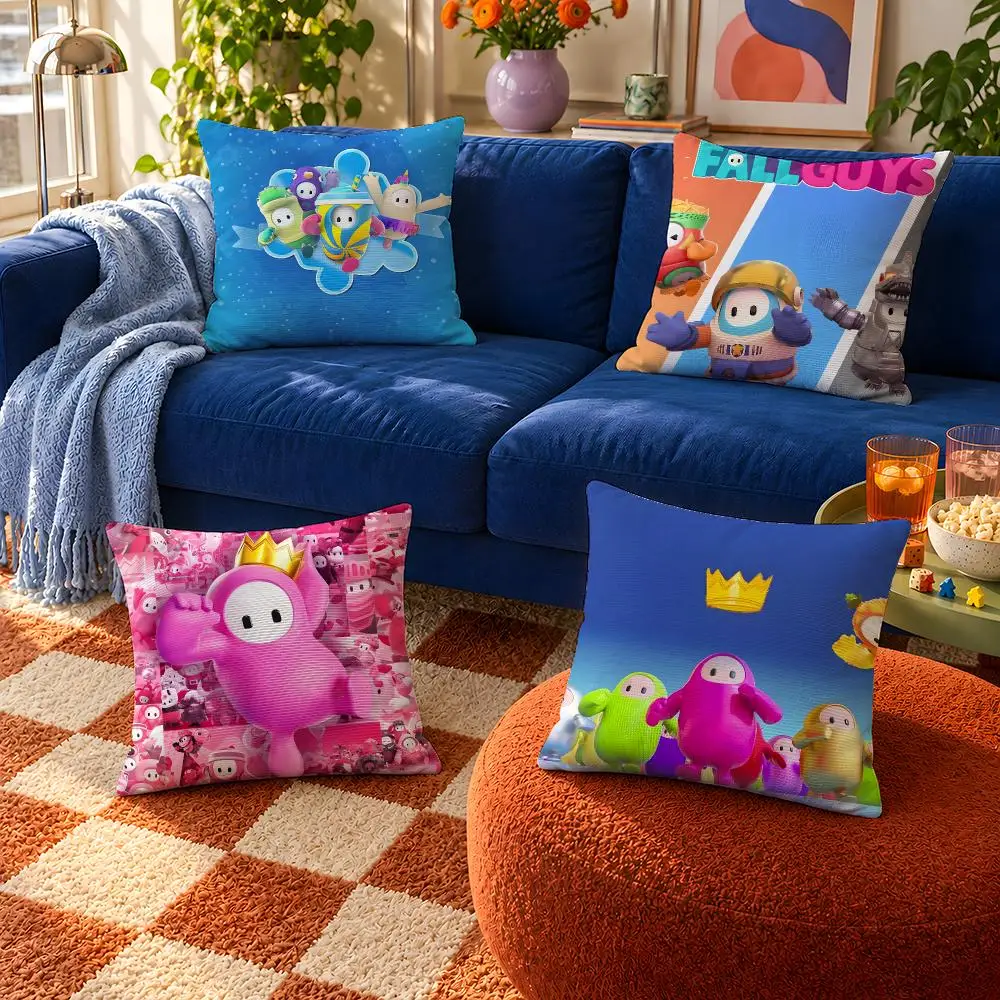 Game Fall Guys Ultimate Knockout Beans Cushion Cover Throw Pillow Soft Short Plush Cozy Durable For Sofa Bedroom Home Decor Gift