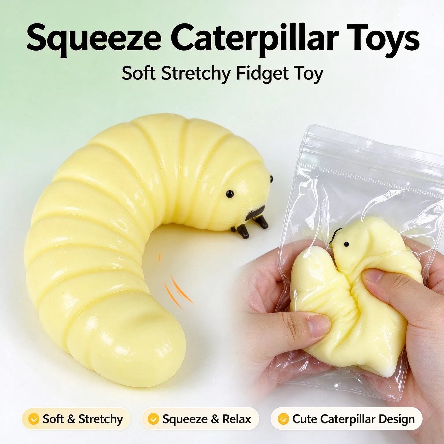 Simulation Mealworm Squishy Slow Rising Squeeze Fidget Toy Realistic Worm Prank Prop Stress Relief Desktop Decor Presents Adults