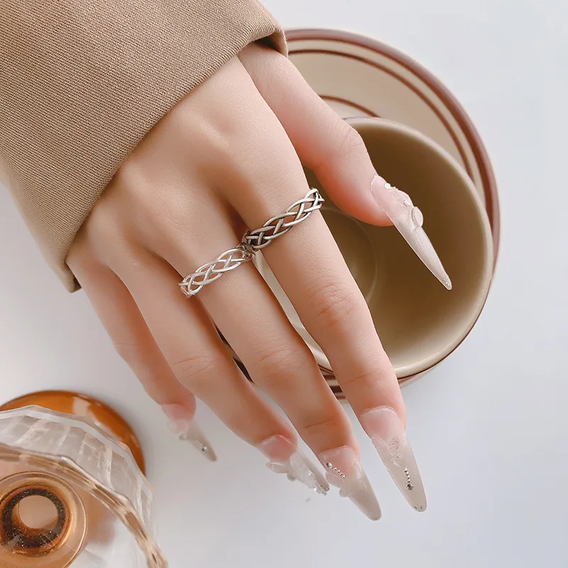 Anillos ajustables cruzados calados de Plata de Ley 925 para mujer, joyería elegante de lujo, accesorios para mujer, joyería 925
