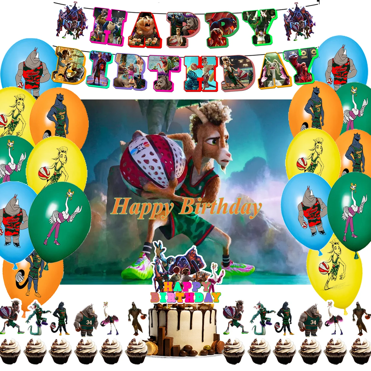 

Cartoon GOAT Miracle Dream Team Background Birthday Party Decor Cake Topper Balloons Banner Supplies Backdrop Photography Props
