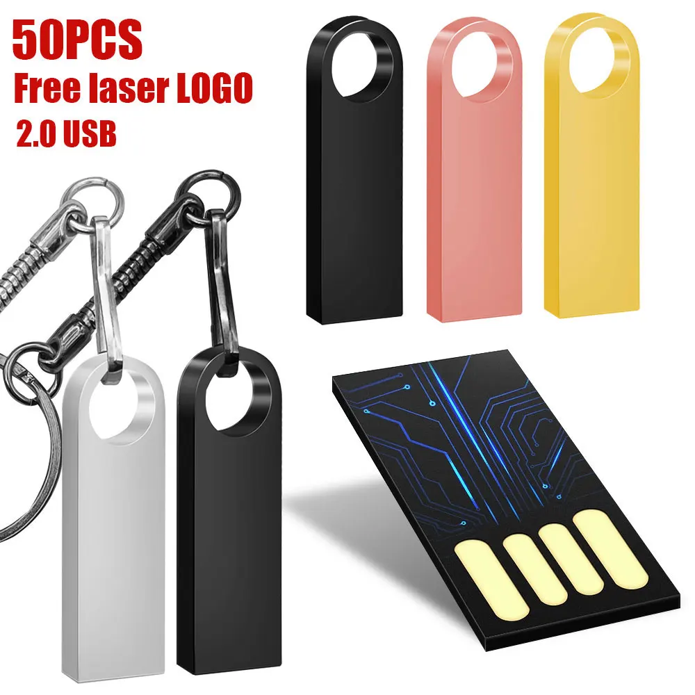 50PCS/lot USB flash drive pen drive  16GB 32GB 64GB 128GB waterproof Metal Key USB2.0 pendrive Card Memory Stick Drives u disk