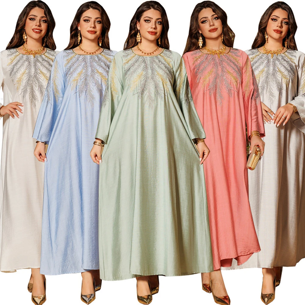 

White Gray Light Blue Green Fashion Gulf Luxury Abaya Glitter Dubai With Diamond Big Sizes Arab Long Moroccan Dresses For Women