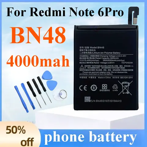 Nova Bateria BN48 4000mAh de Substituição para Celular Xiaomi Redmi Note 6 Pro, Alta Qualidade e Longa Duração em Standby