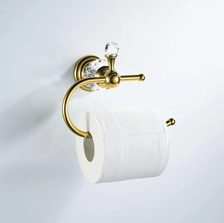 Dispensador de papel higiénico de lujo con forma de bola de cristal dorada, soporte para papel higiénico, dispensador de rollos de papel para baño, montado en la pared.