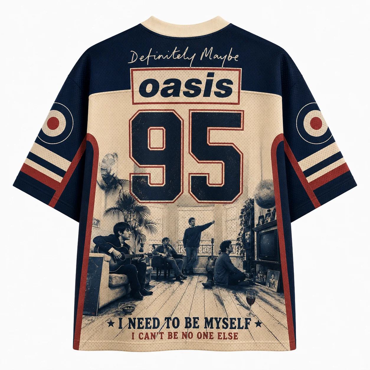 Vintage Britpop Band Portrait Football Jersey, V Neck Short Sleeve Retro Music Streetwear Top, 90s Album Art Festival Outfit