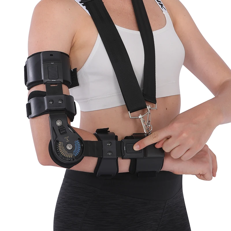 

TJ-EM002 Low Price Orthopedic Medical Post-Op ROM Hinged Elbow Brace Support Angle Adjustable Elbow Splint Arm Guard