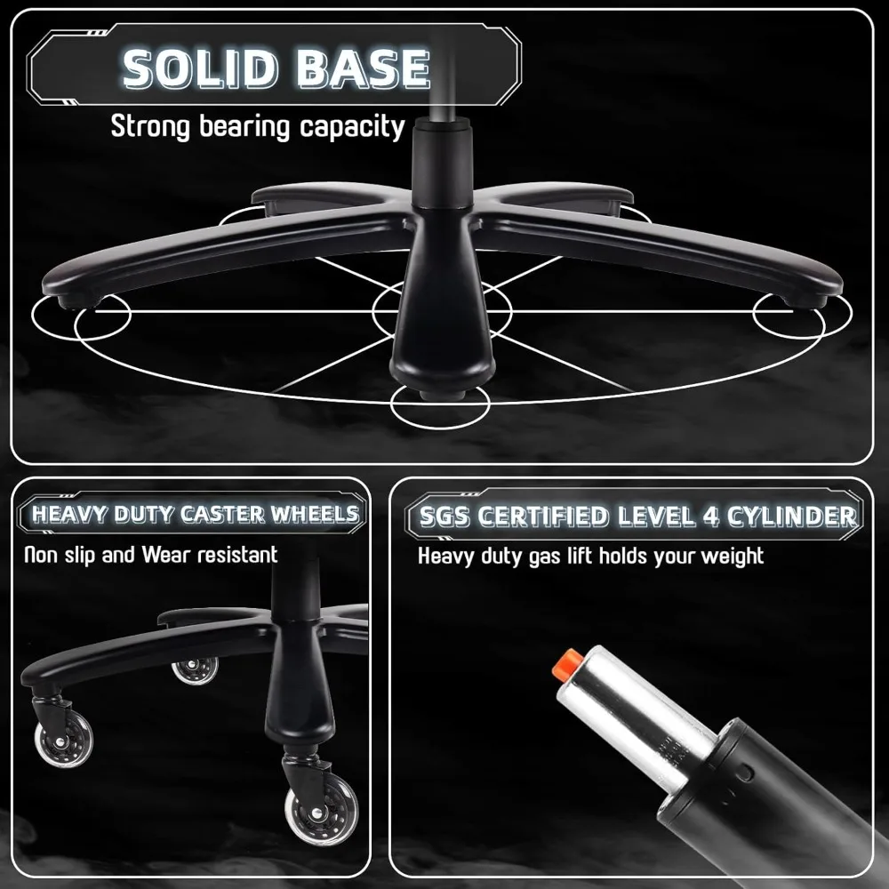 كرسي مكتب كبير وطويل بوزن 500 رطل - دعم قطني قابل للتعديل، كرسي مكتب للأشخاص الثقيلين، تنفيذي عالي الظهر #5