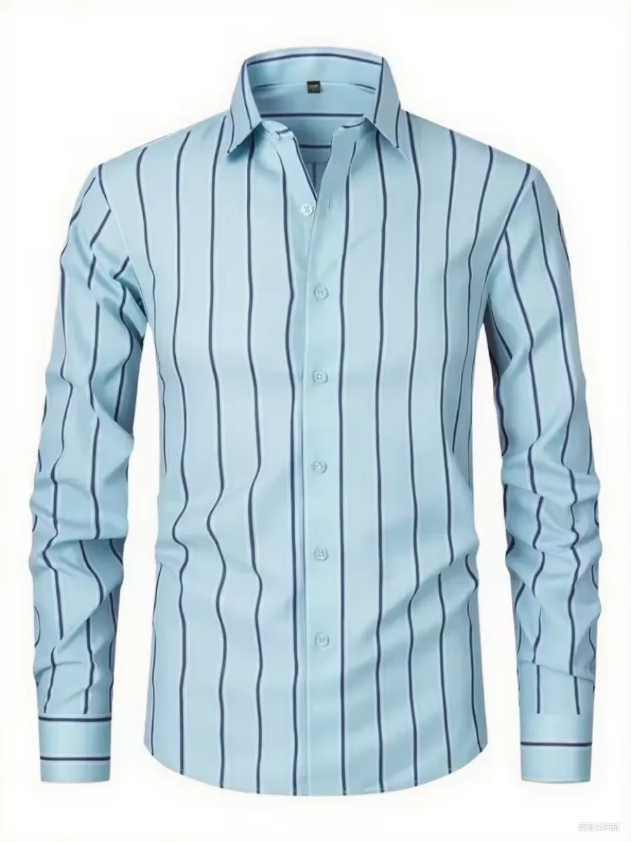

Men's long-sleeve shirts in 9 colors and styles, featuring striped prints, business casual quality shirts, with fast delivery.
