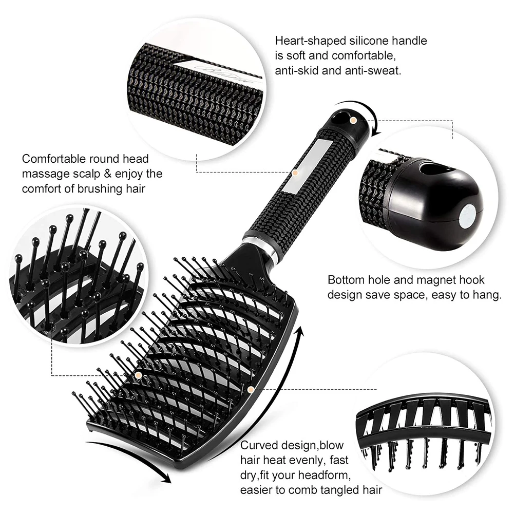 Hair Comb Brush Professional Curved Vented Brush for Faster Blow Drying Paddle Detangling Brush for Wet Dry Curly Straight Hair