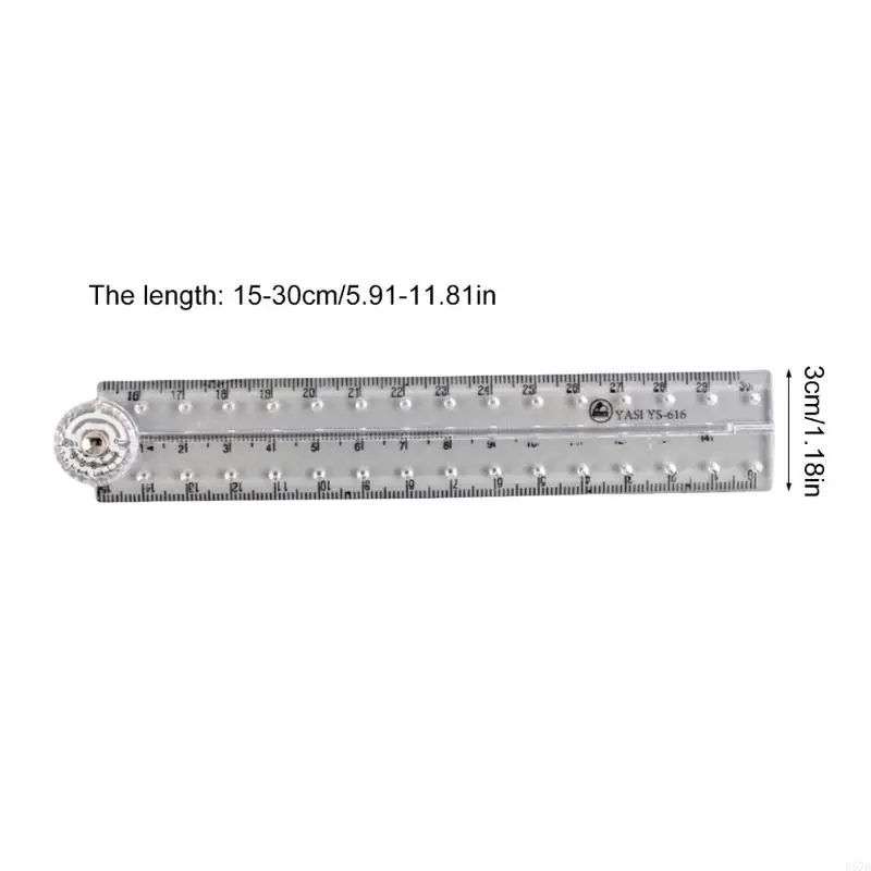 D57D Acrylics Folding Ruler Clear Straight Ruler, Math Measuring Tool for Student Teacher Drawing, Measuring length 0-30cm