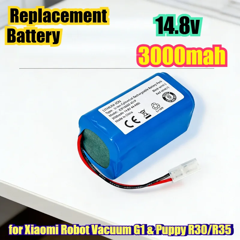 

Аккумулятор повышенной емкости 3000 мАч для роботов-пылесосов Xiaomi G1 и Puppy R30/R35, литий-ионный, с интеллектуальной защитой чипом