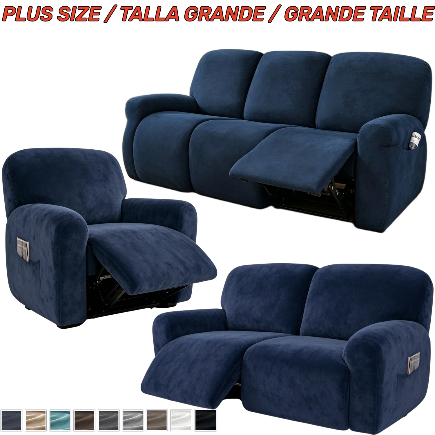 XL Size Sofa Recliner Cover Stretch EXTRA LARGE Velvet Recliner Slipcover 1/2/3-Seater Home Decor