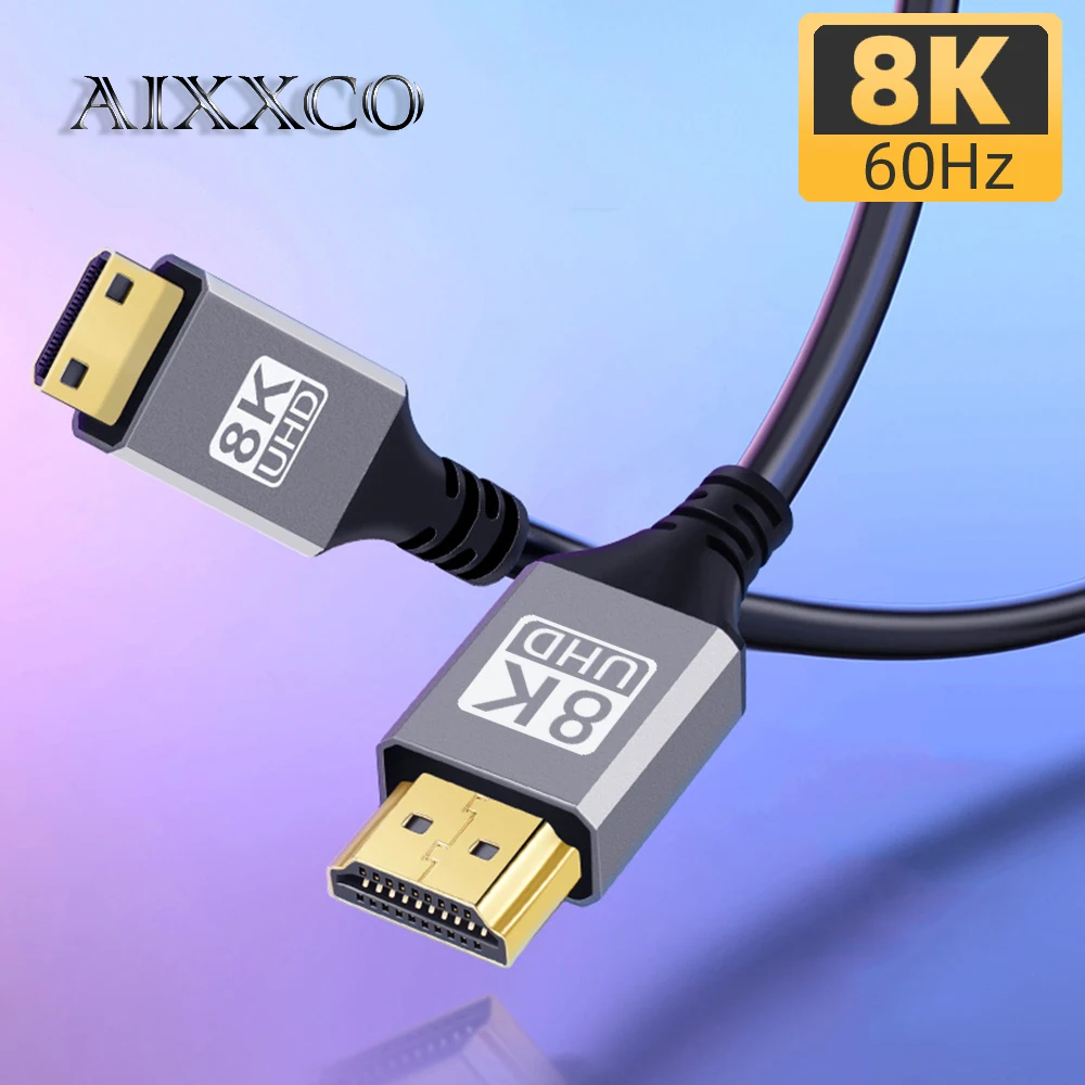 AIXXCO Mini HDMI-Compatible to HD Cable 8K 60Hz for Raspberry Pi Zero Graphics Video Card Camera Camcorder 8K Mini HD 2.1 Cable